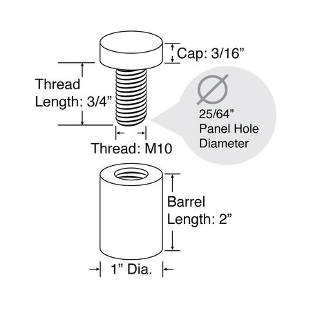 Outwater Round Standoffs, 2 in Bd L, Aluminum Black, 1 in OD 3P1.56.00553